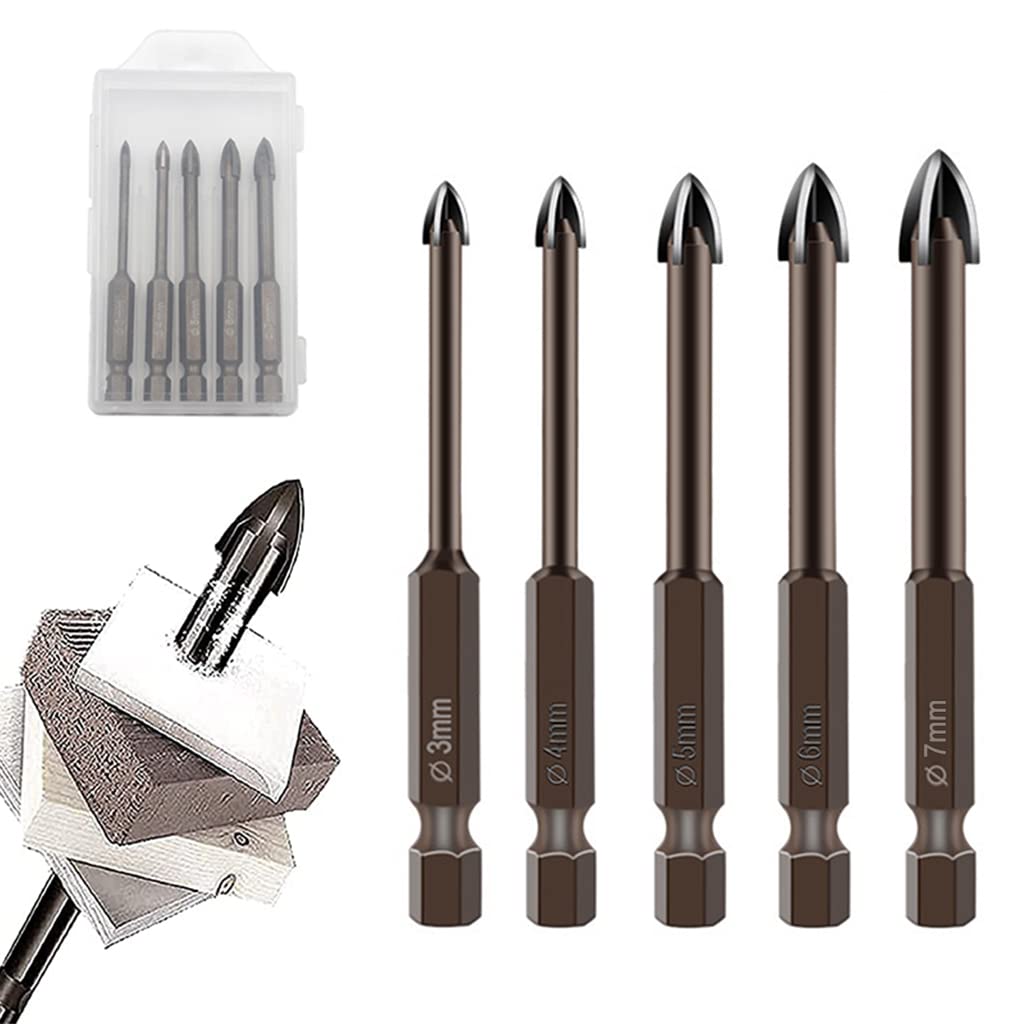 HASTHIP 5Pcs Glass Tile Concrete Drill Bit Set, Multi-Function Triangle Cross Alloy Drill Bit Tip Tools, Hex Shank Tungsten Carbide Tip Drilling Tools for Glass, Ceramic Tile Wall, and Wood (3-7 mm) HASTHIP 5Pcs Glass Tile Concrete Drill Bit Set, Multi-Function Triangle Cross Alloy Drill Bit Tip Tools, Hex Shank Tungsten Carbide Tip Drilling Tools for Glass, Ceramic Tile Wall, and Wood (3-7 mm)